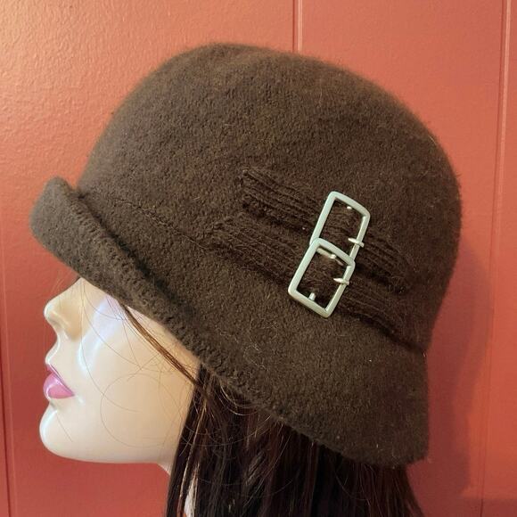 August T Accessories - August T Wool Blend Winter Hat with Buckle Accents Brown